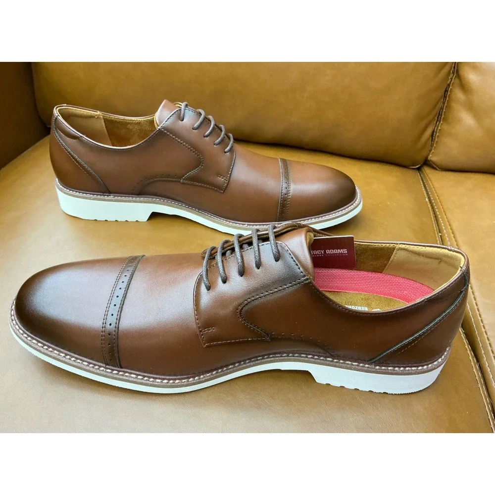 Stacy Adams Vogel Oxford Mens 10 M Cognac New Cap Toe Red Zone Comfort Insole